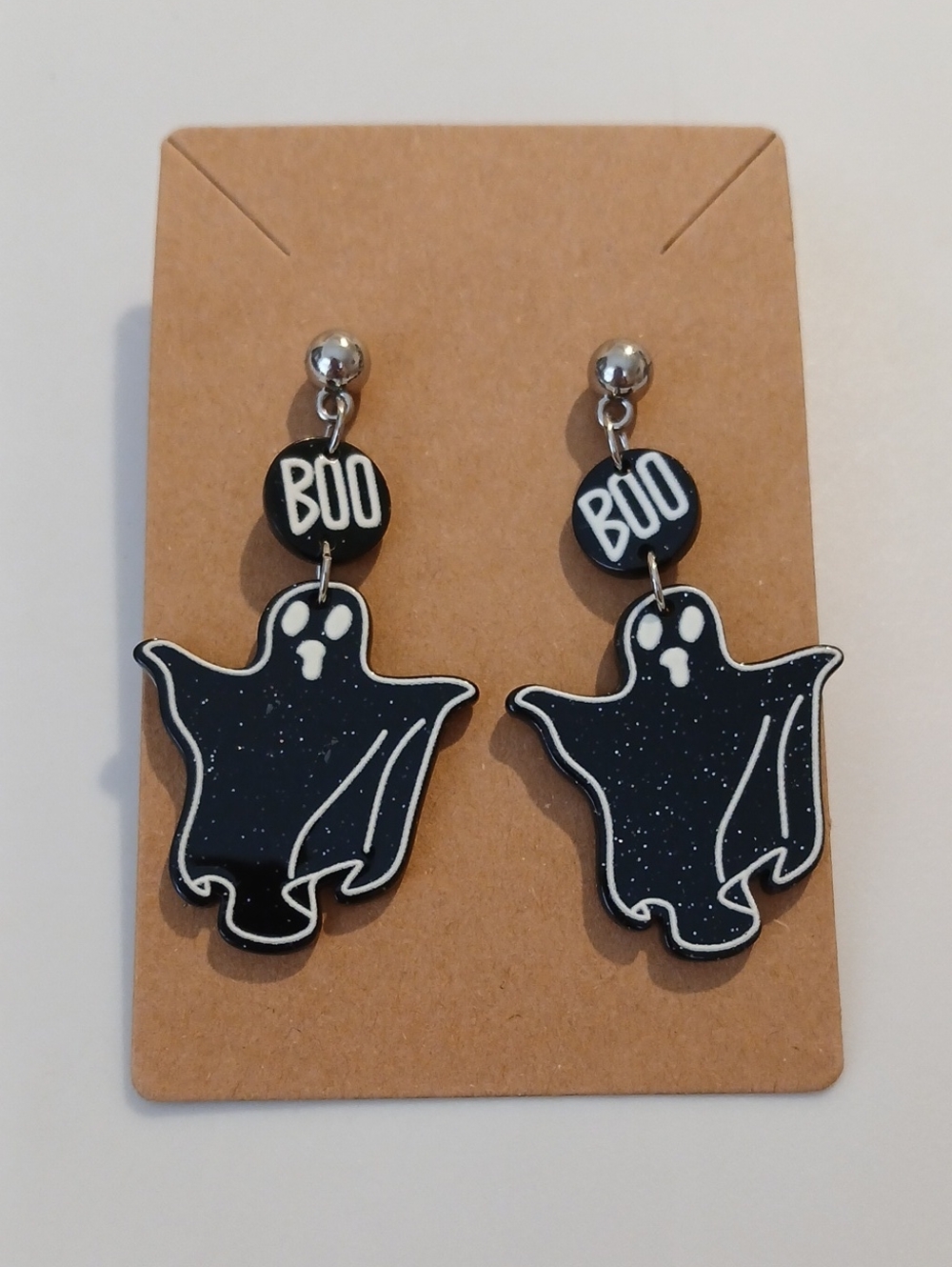 Fashion Jewelry Black 'BOO' Ghost Dangle Earrings
